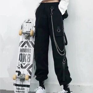 Edgy Black Chain Cargo Joggers
